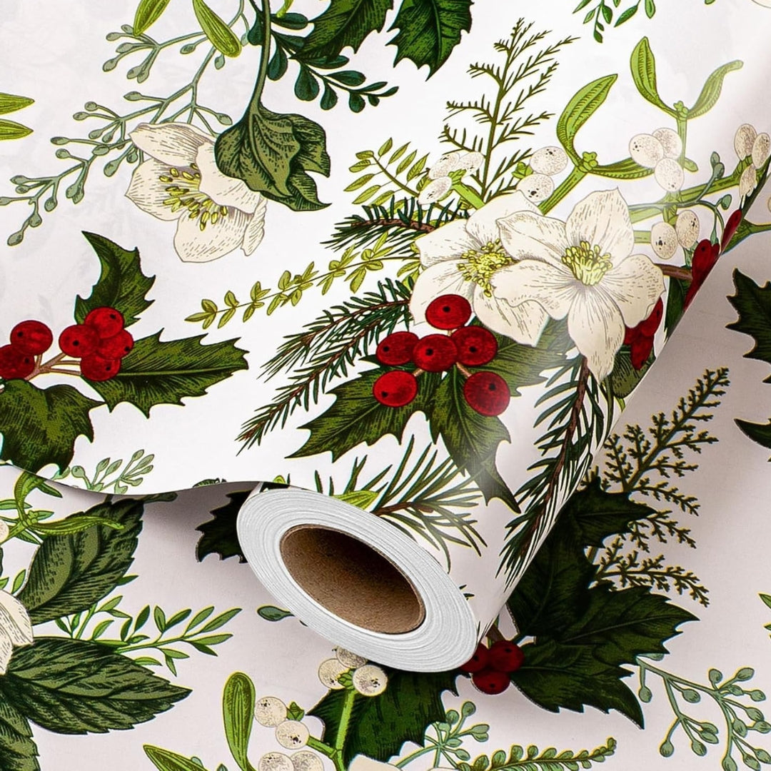 Papel Natural con Estampado de Flores de Navidad