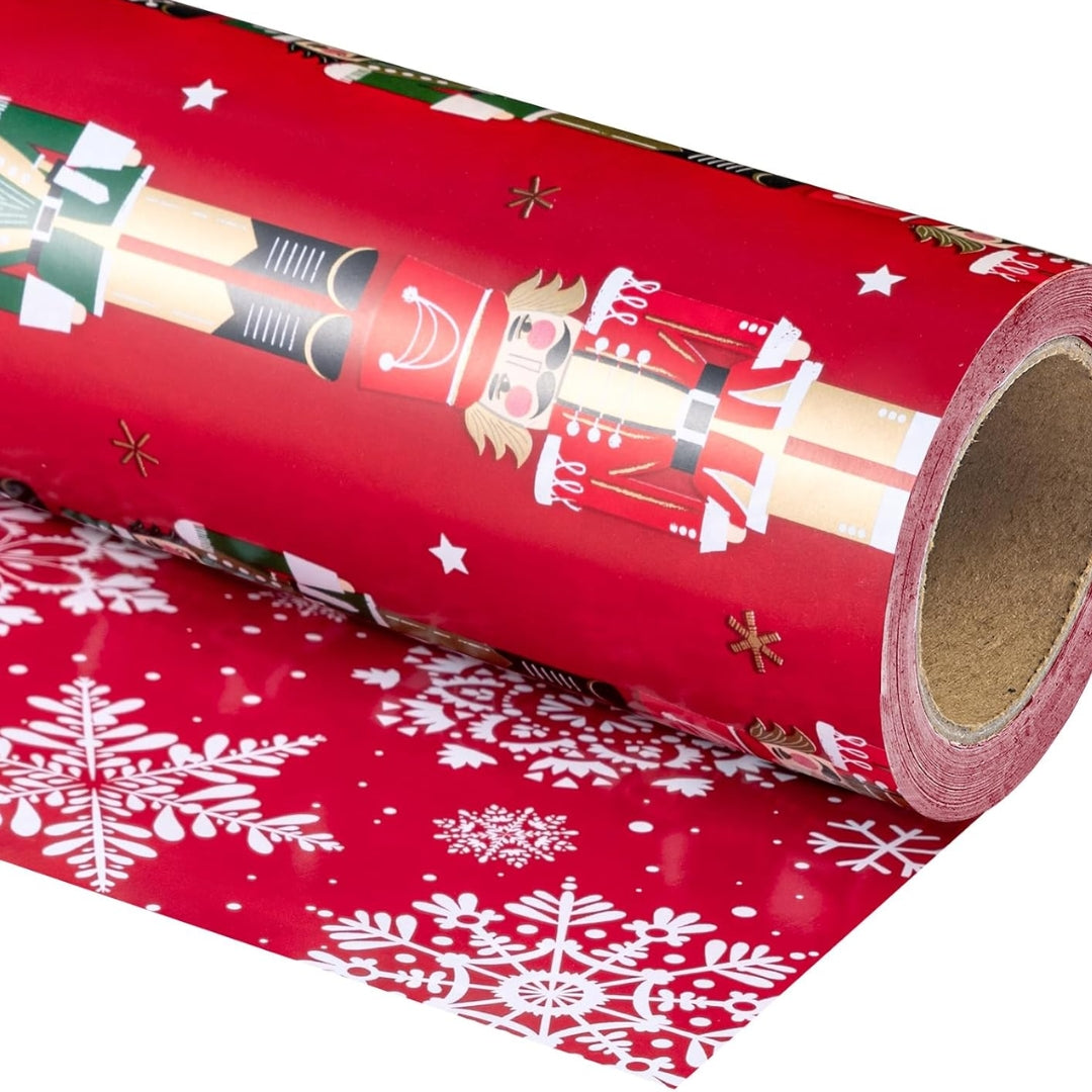 Papel Reversible de Cascanuez Rojo y Copos