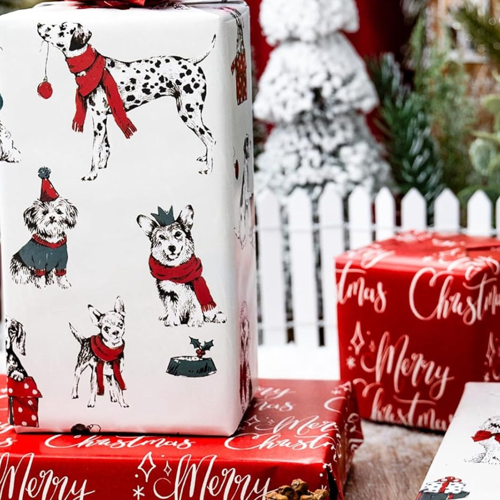 Papel Reversible de Perros y Motivo de Navidad