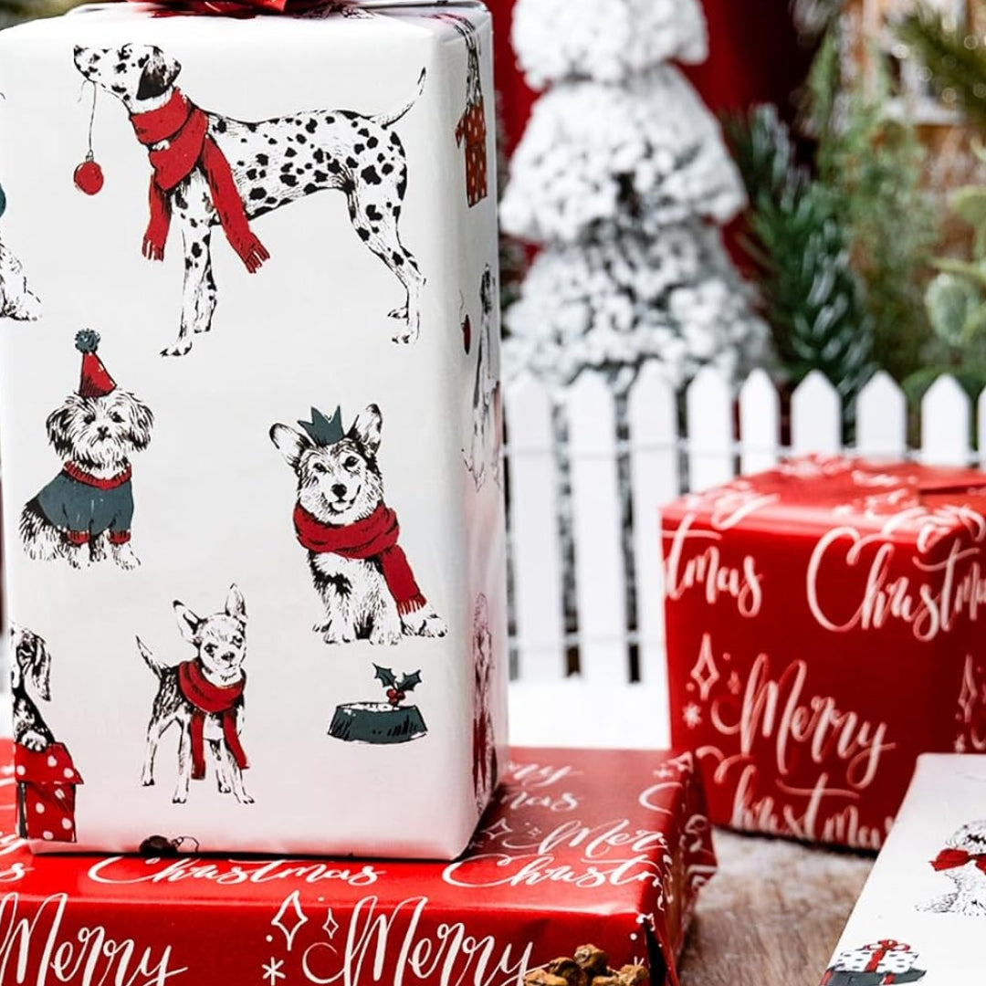 Papel Reversible de Perros y Motivo de Navidad