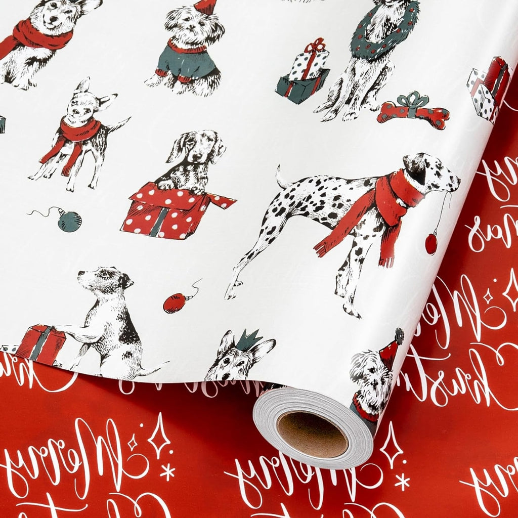 Papel Reversible de Perros y Motivo de Navidad