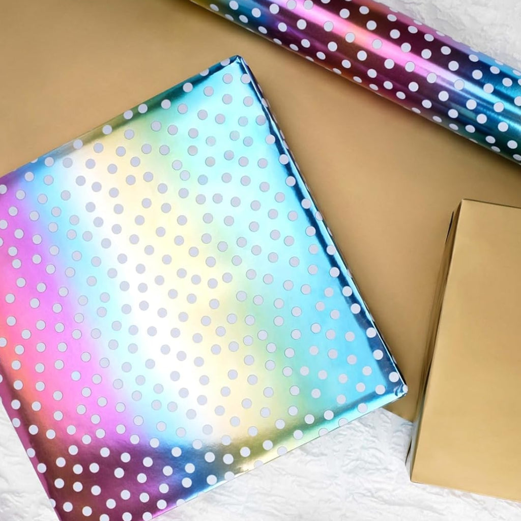 Papel Reversible Rainbow Polka Dot y Dorado Matte