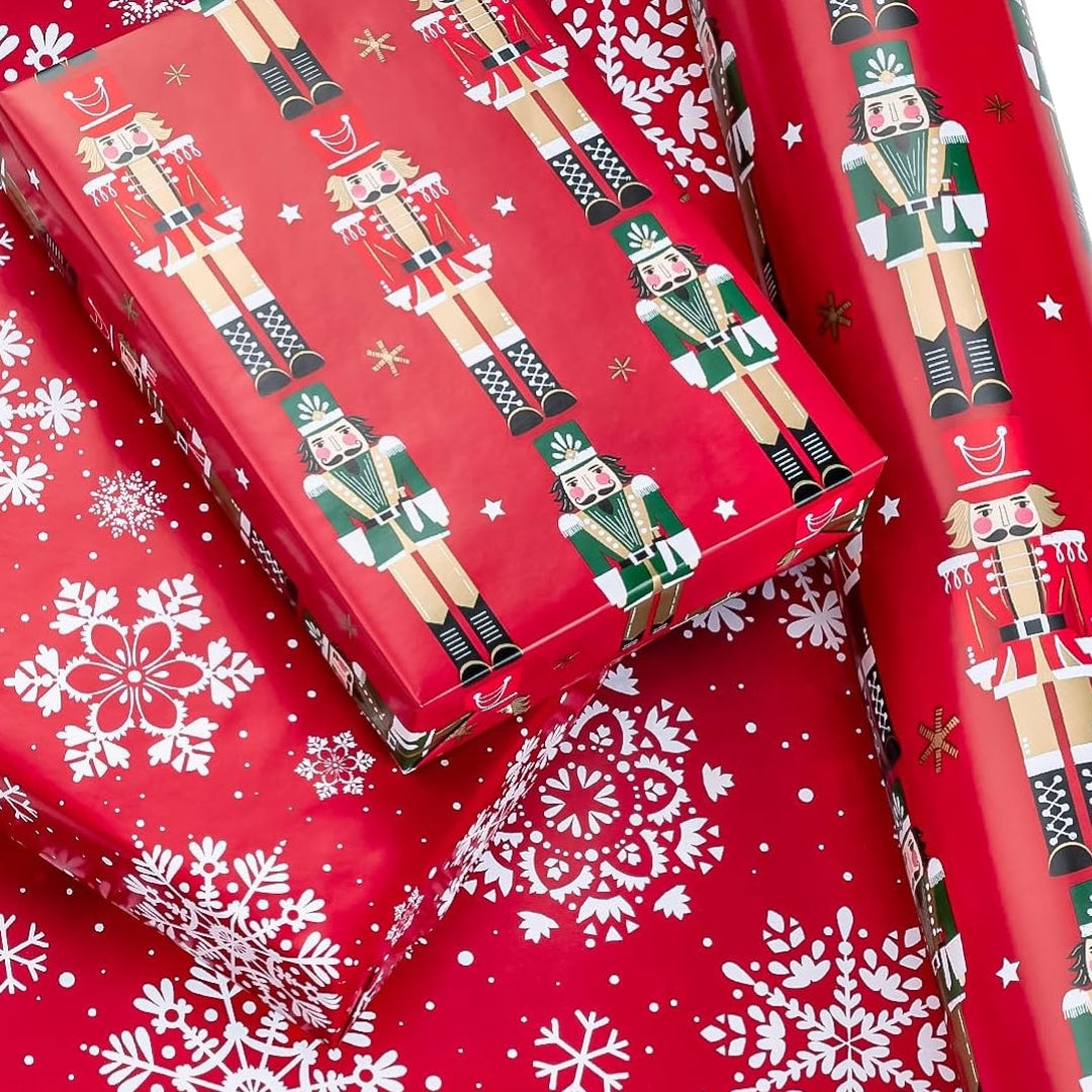 Papel Reversible de Cascanuez Rojo y Copos