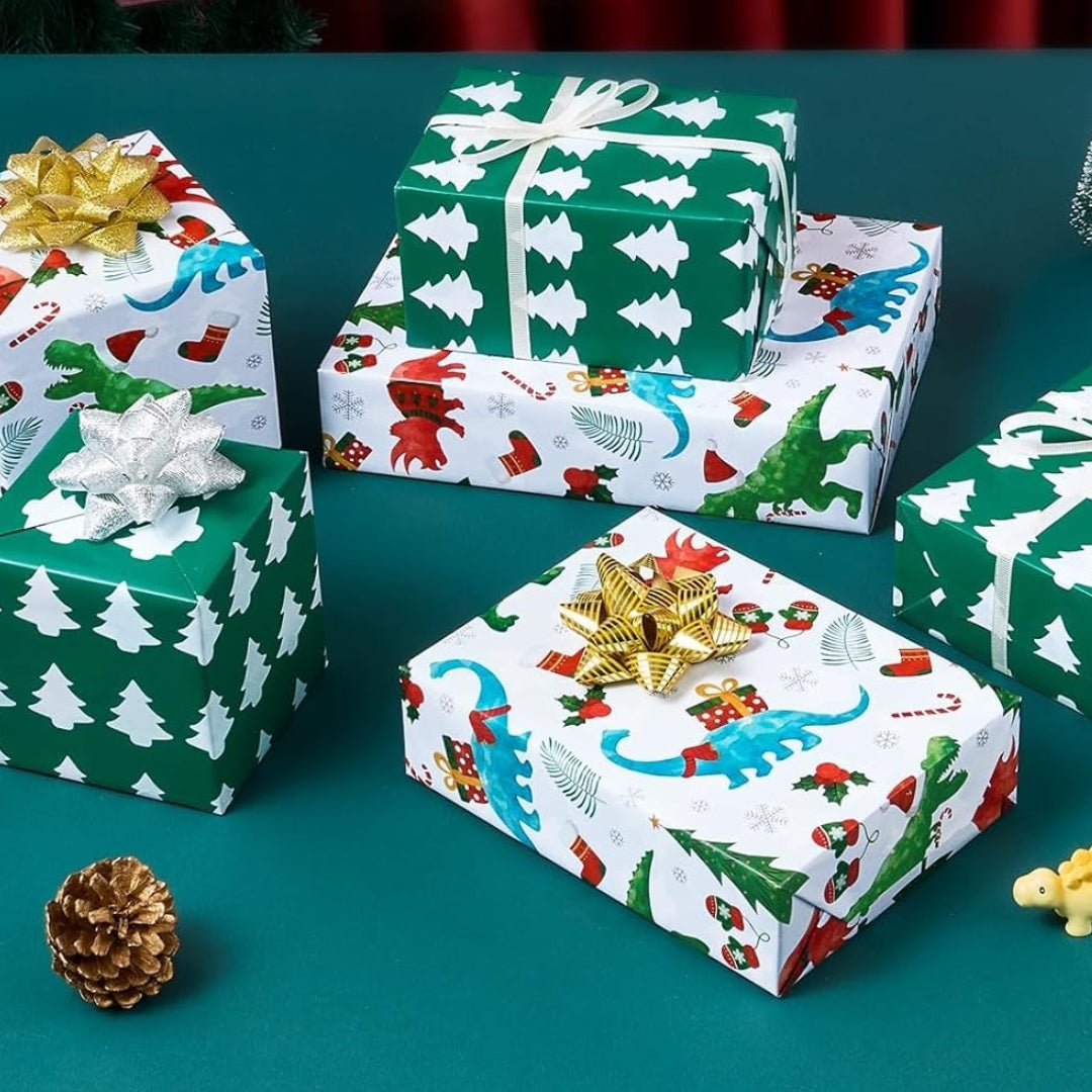 Papel Reversible de Dinosaurio y Pinitos