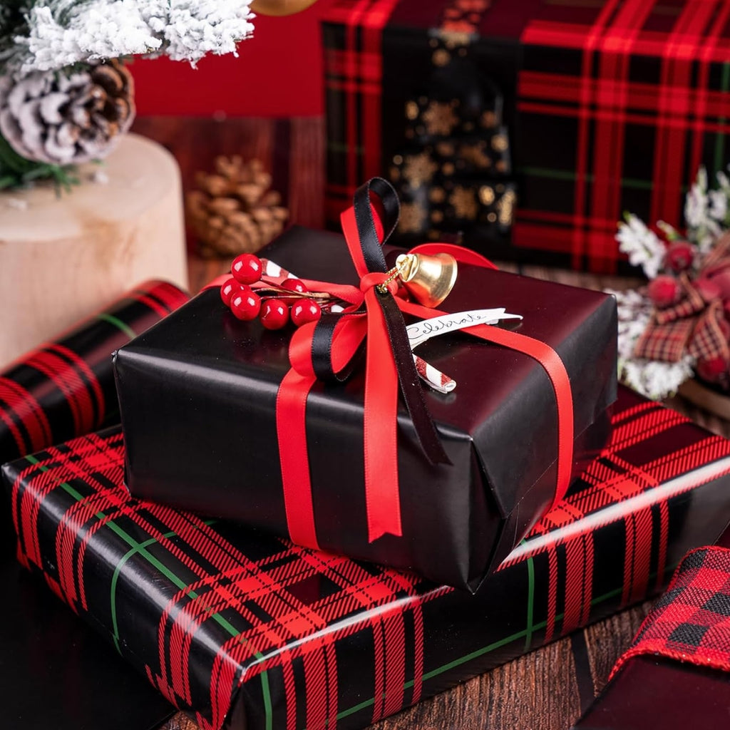 Papel Reversible de Cuadros Verdes y Rojos